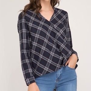 CHECKER WOVEN TOP (NAVY)